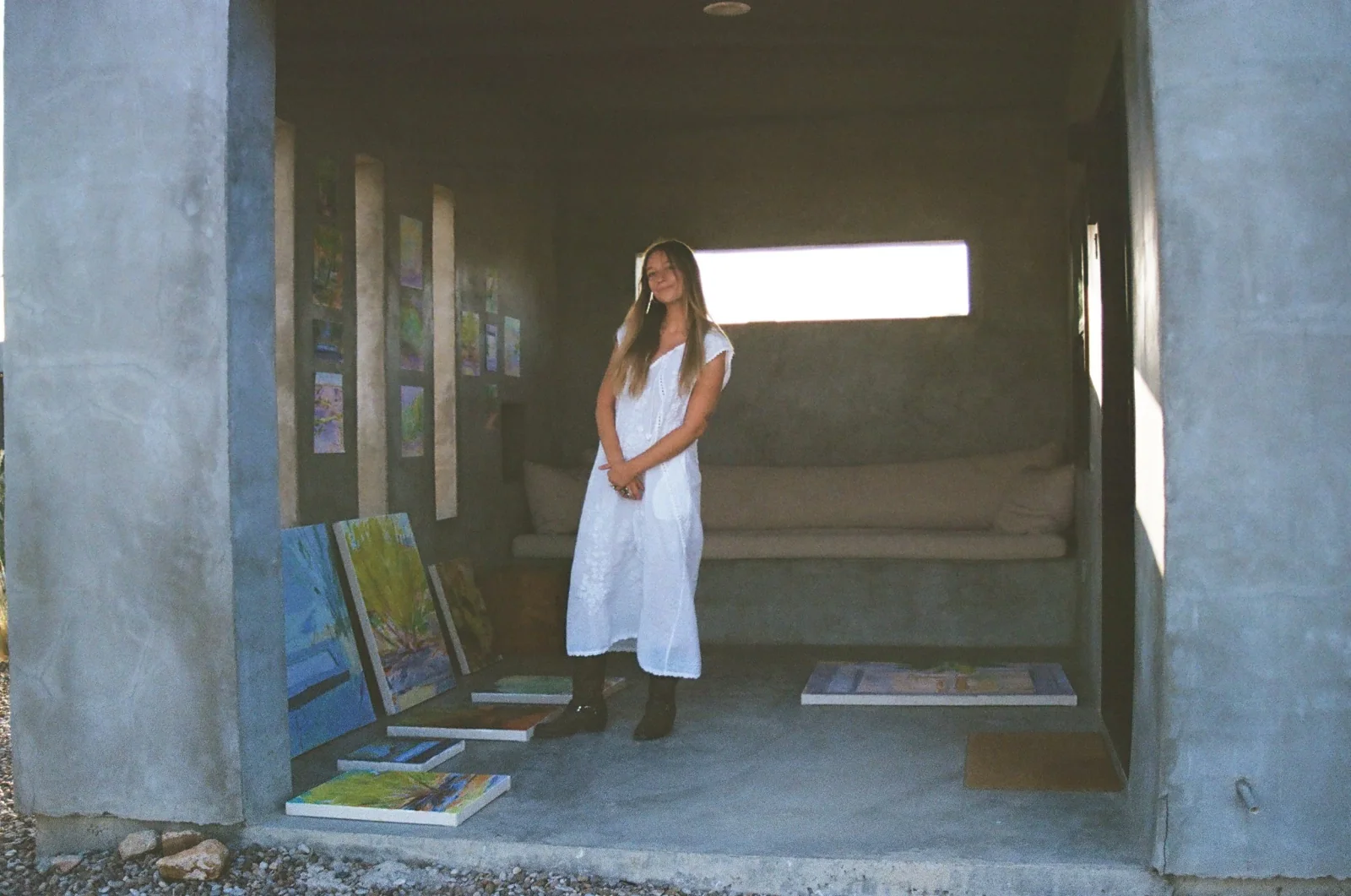 Lily Timberlake with paintings during her Willow House residency